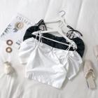 Puff-sleeve Off-shoulder Zip-back Cropped Top