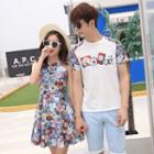 Couple Matching Print Raglan Short-sleeve T-shirt / Sleeveless Dress