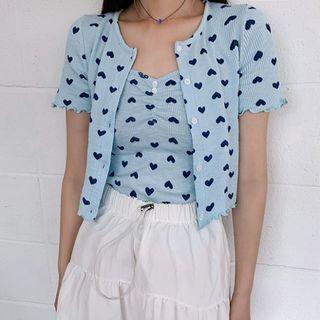 Set: Heart-pattern Cropped Cardigan + Camisole