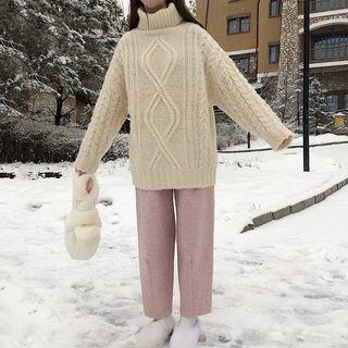 Cable Knit Turtleneck Sweater / Tapered Pants