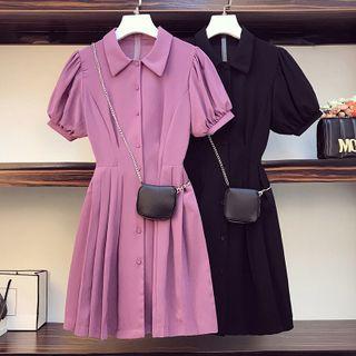 Puff-sleeve Button-up Mini A-line Dress