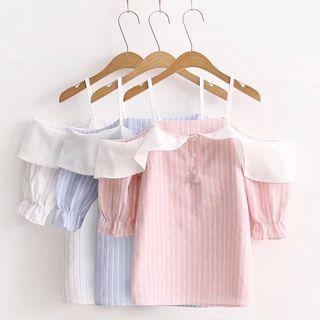 Striped Off Shoulder Short Sleeve Shirt