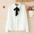 Tie Neck Pintuck Chiffon Shirt