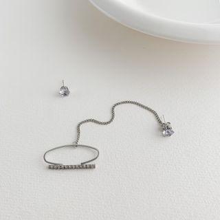 Asymmetrical Rhinestone Stud Earring 1 Pair - Asymmetrical Rhinestone Stud Earring - Silver - One Size