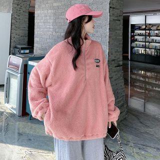 Patch Zipped Faux Shearling Pullover