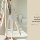 Shawl-collar Cotton Wrap Coat Light Beige - One Size