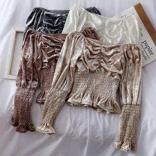 Boatneck Smocked Velvet Top