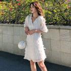 Feather Elbow-sleeve A-line Chiffon Dress