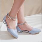 Faux Leather Faux Pearl Fringed Ankle Strap Flats