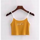 Spaghetti Strap Embroidered Letter Cropped Top
