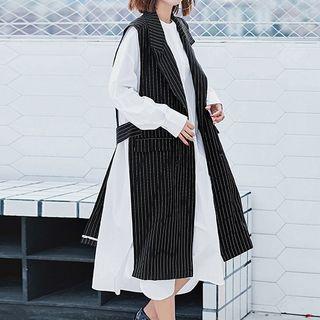 Pinstriped Double Breasted Long Vest