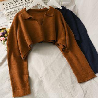 Collared Loose-fit Cropped Sweater