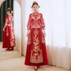 Traditional Chinese 3/4-sleeve Phoenix A-line Wedding Gown