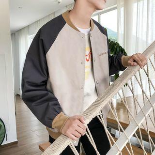 Lettering Raglan-sleeve Snap Button Jacket