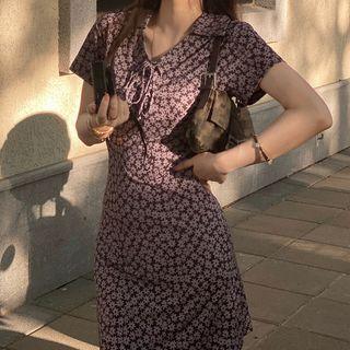 Short-sleeve Strap Floral Dress
