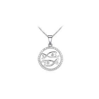 Fashion 925 Sterling Silver Pisces Pendant With White Cubic Zircon And Necklace
