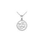 Fashion 925 Sterling Silver Pisces Pendant With White Cubic Zircon And Necklace