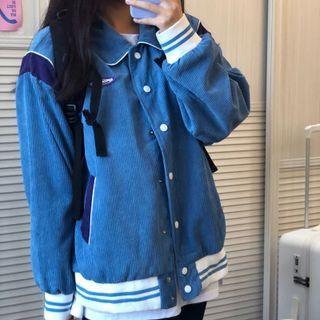 Long-sleeve Contrast Trim Corduroy Jacket