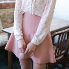 Band-waist Lace-trim A-line Skirt