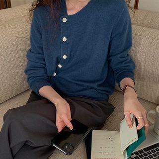 Long-sleeve V-neck Plain Irregular Button Cardigan