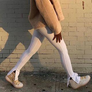 Slit Ribbed Skinny Pants