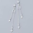 925 Sterling Silver Rhinestone Flower Fringed Earring 1 Pair - S925 Sterling Silver - One Size