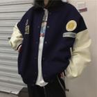Two-tone Patched Baseball Jacket
