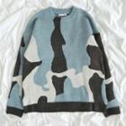 Long-sleeve Printed Knit Sweater As Shown In Figure - One Size