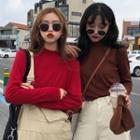 Mock Turtleneck Long-sleeve Plain Top