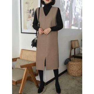 V-neck Midi Pinafore Dress With Sash