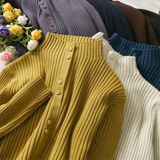 Mock-neck Button-down Skinny Knit Top In 7 Colors