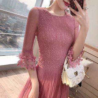 3/4-sleeve Midi Sheer Dress