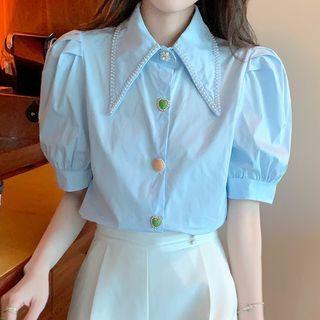 Short-sleeve Beaded Trim Blouse