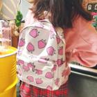 Strawberry Print Canvas Backpack As Shown In Figure - One Size