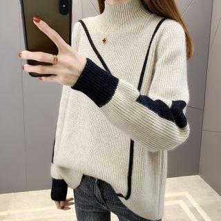 Mock Neck Contrast Lining Sweater