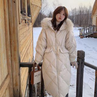 Faux Fur Trim Quilted Long Coat