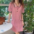Contrast Trim Knit Mini A-line Polo Dress