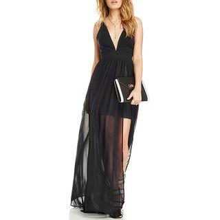 Mesh Hem V-neck Sleeveless Maxi Dress