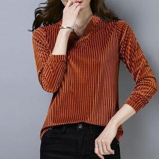 Long-sleeve Velvet V-neck T-shirt