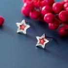 Star Ear Stud 1 Pair - S925 Silver - Red & Silver - One Size