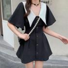 Short-sleeve Doll-collar Button-up Mini Dress