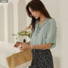 Tie-neck Pintuck Frilled Blouse