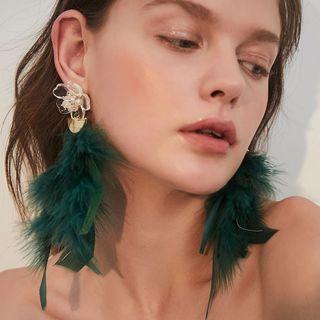 Acrylic Flower Faux Feather Fringed Earring