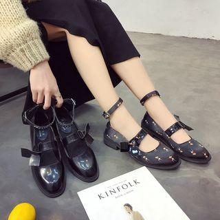 Low Heel Printed Ankle Strap Pumps