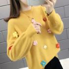 Long-sleeve Floral Pin Knit Top