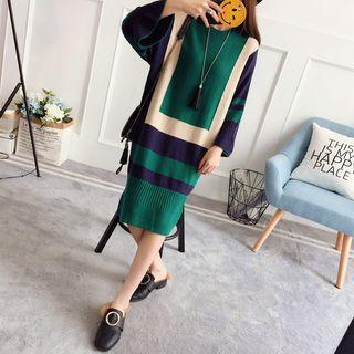 Color Block Bell-sleeve Sweater Dress