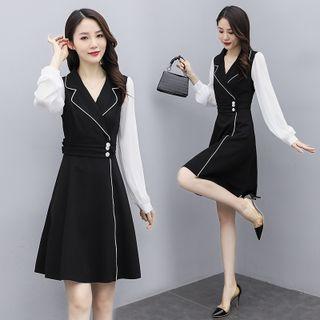 Notch Lapel Midi A-line Dress