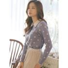 Contrast-collar Dotted Knit Top With Brooch