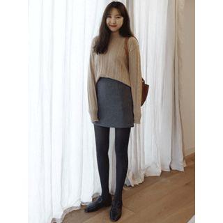 Flat-front Wool Blend Skirt