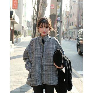 Plaid Stand-collar Knit Jacket